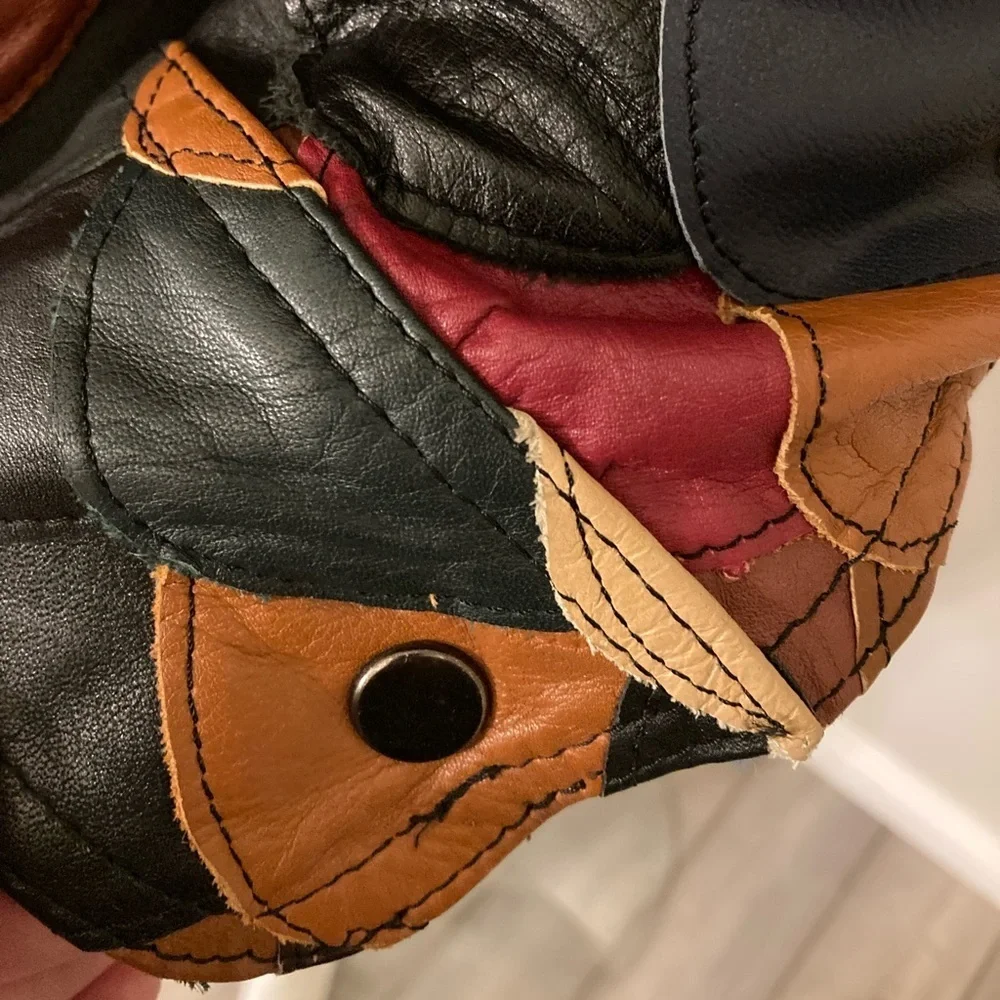 Vintage 1970’s Patchwork Fish Scale Leather Shirt Jacket Medium - Picture 10 of 15